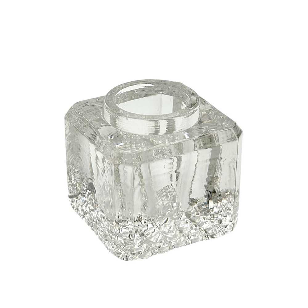 Antique Victorian Clear Glass Inkwell Fountain Pen Block Paperweight Salt Cellar